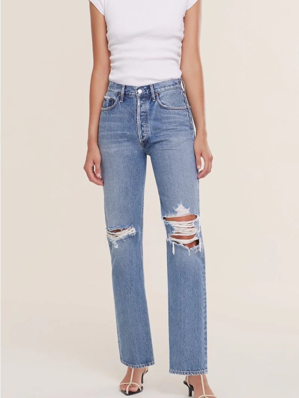 AGOLDE Lana Mid Rise Distressed Vintage Straight Jeans in Backdrop Size 28